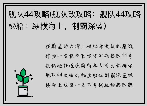 舰队44攻略(舰队改攻略：舰队44攻略秘籍：纵横海上，制霸深蓝)